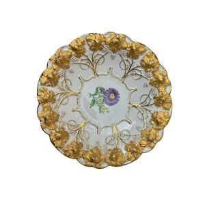 Rare Meissen Raised Gold Gilt Gilded Cabinet Plate Grapevine/Purple Flower